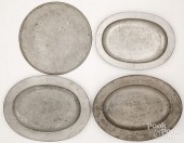 THREE ENGLISH OVAL PEWTER PLAT