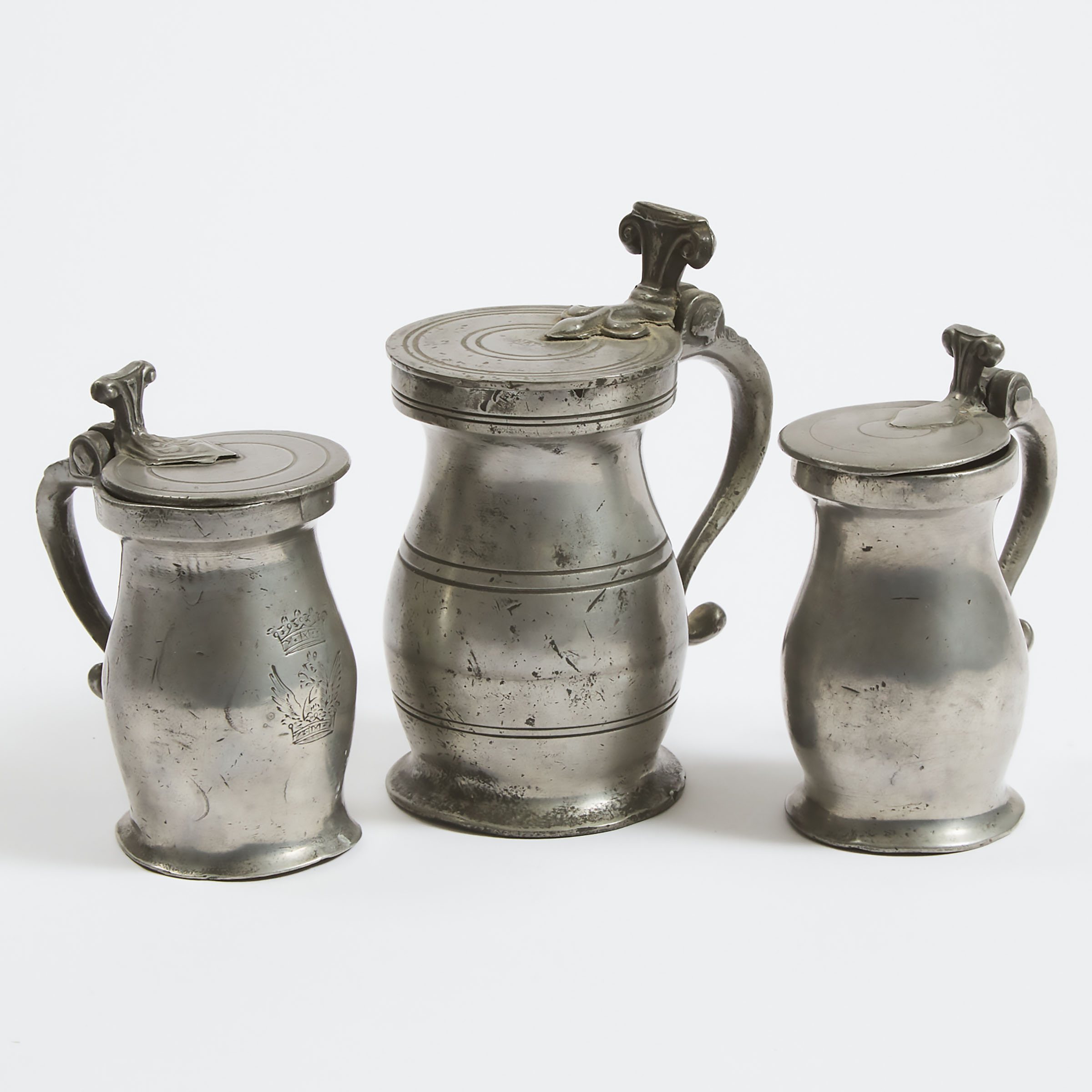 Three English Pewter Baluster