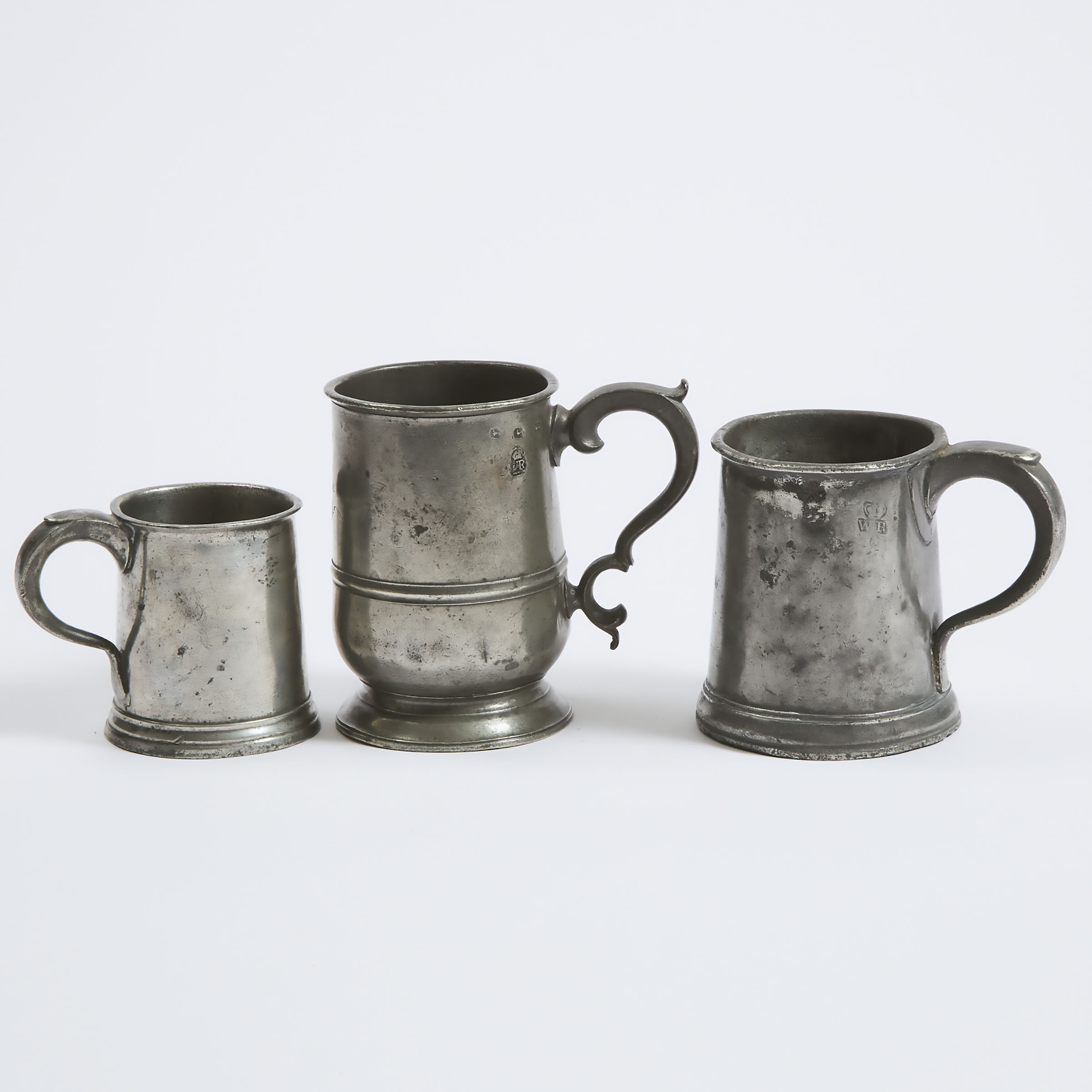 Three English Pewter Mugs, London,