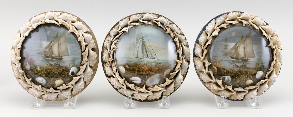 THREE ENGLISH SHELLWORK PICTURE