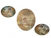 THREE ENGLISH SILKWORK PICTURE
