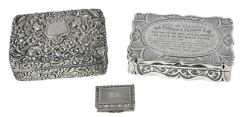 THREE ENGLISH SILVER BOXESincluding