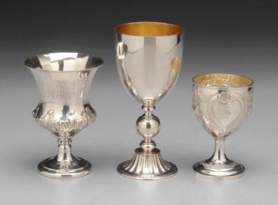 Three English silver goblets: one