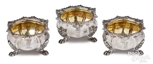 THREE ENGLISH SILVER OPEN SALTS,