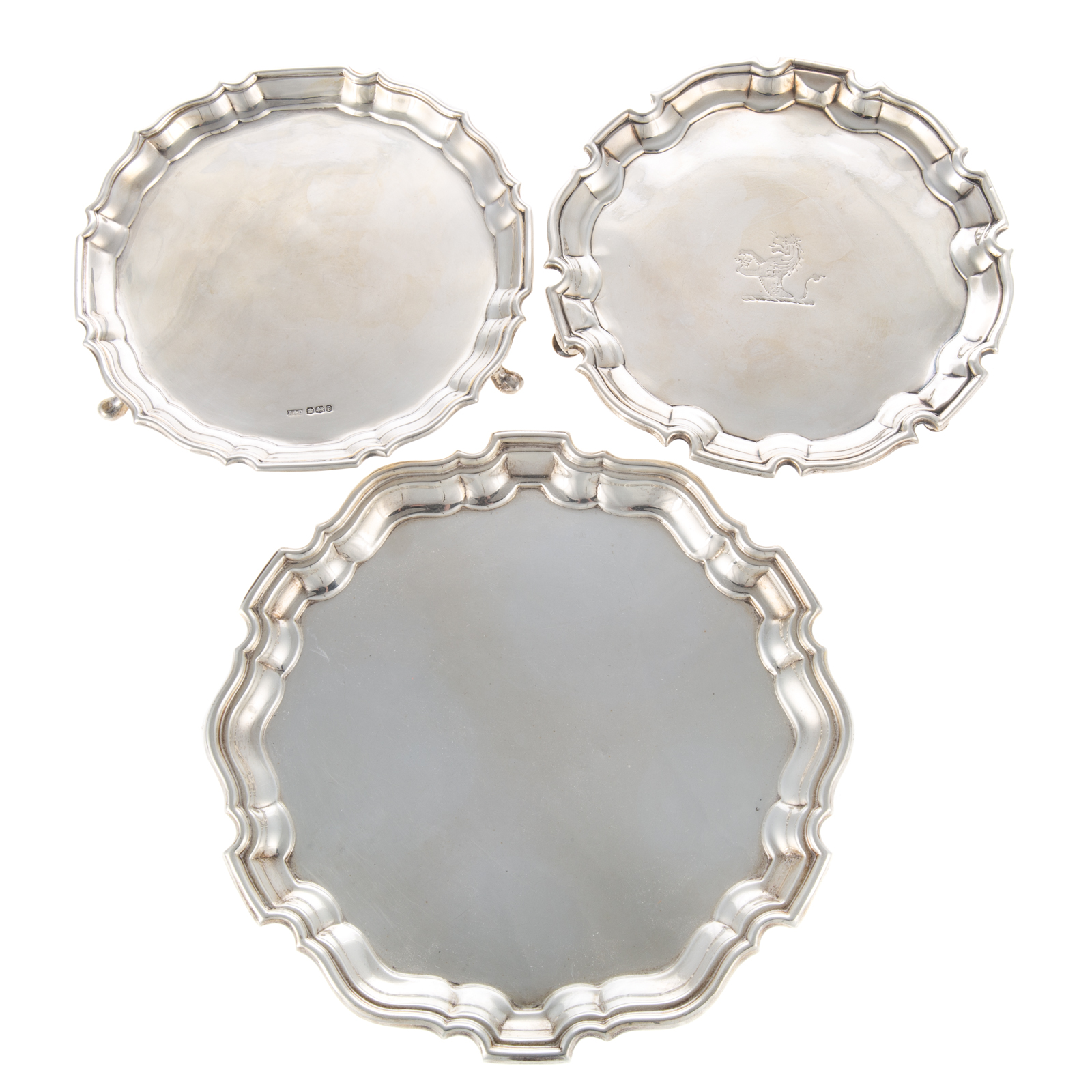 THREE ENGLISH SILVER SALVERS