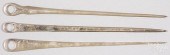 THREE ENGLISH SILVER SKEWERS,