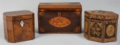 THREE ENGLISH TEA CADDIES, 18T