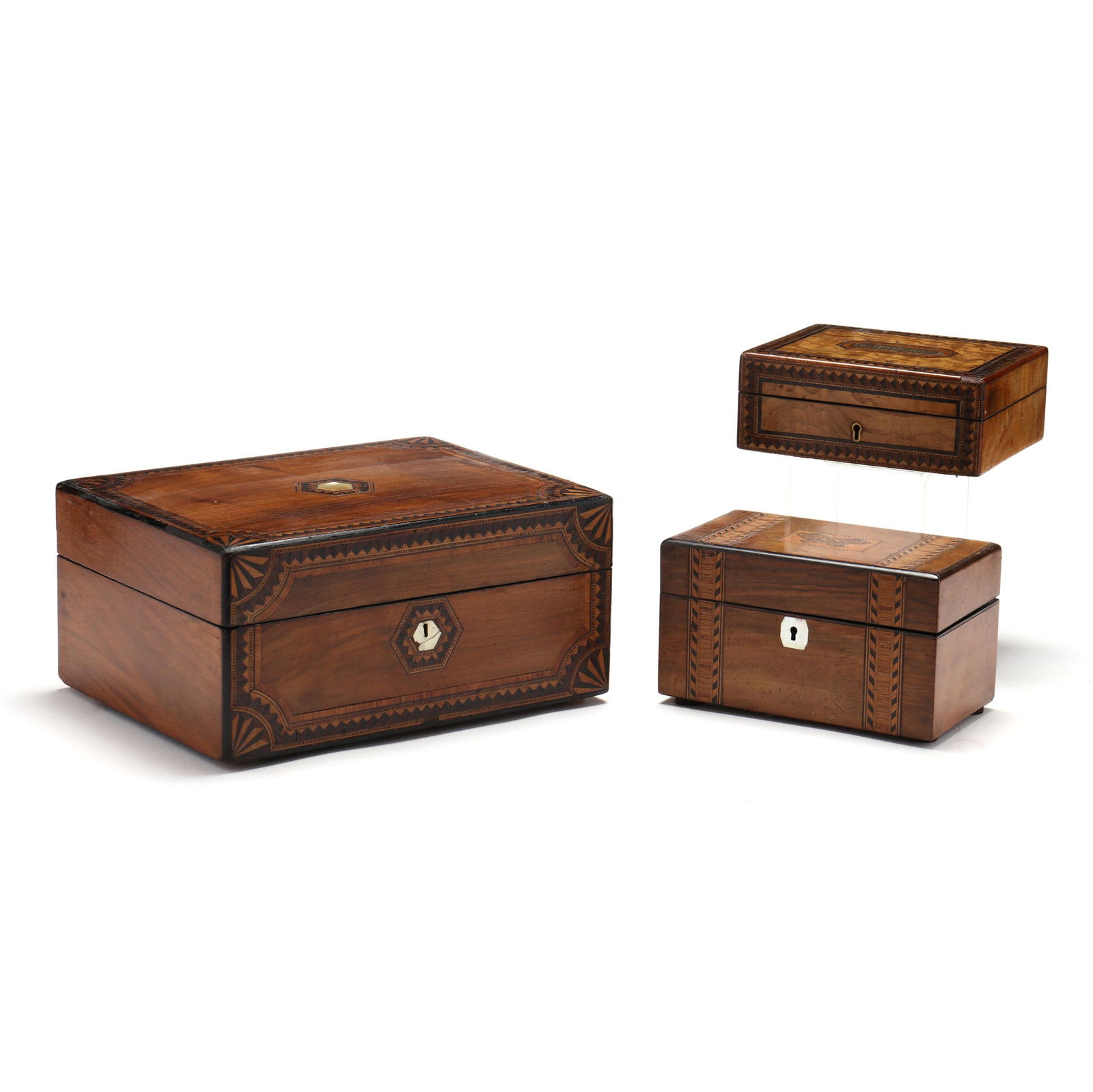 THREE ENGLISH TUNBRIDGE WARE INLAID