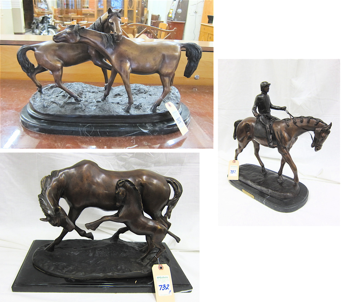 THREE EQUESTRIAN BRONZE