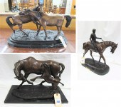 THREE EQUESTRIAN BRONZE SCULPT