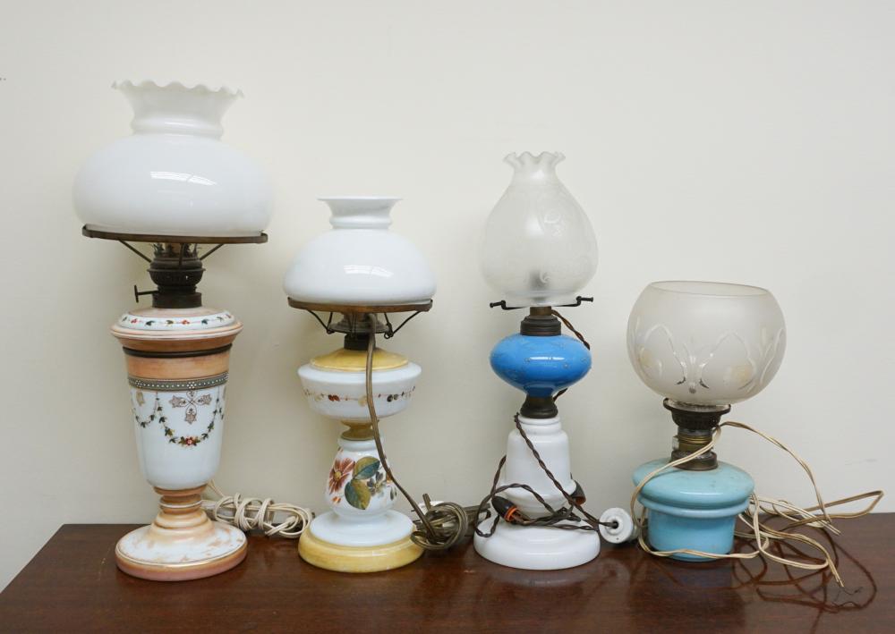 THREE EUROPEAN MILK GLASS LAMPS AND