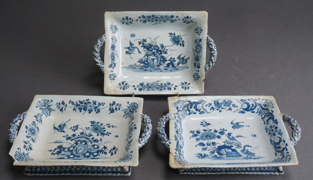 THREE FAIENCE RECTANGULAR