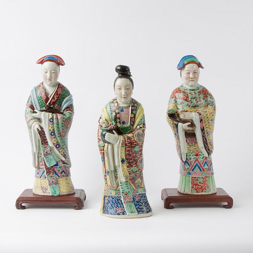 THREE FAMILLE ROSE PORCELAIN FEMALE