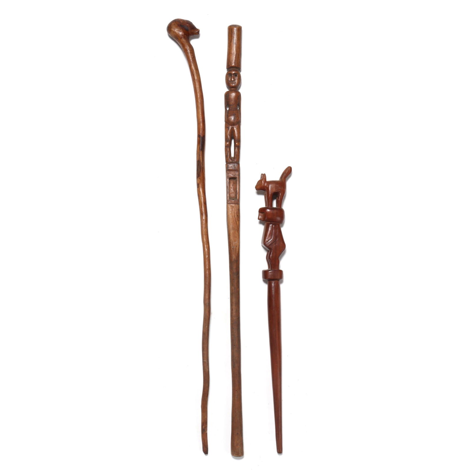 THREE FIGURAL CARVED FOLK ART
