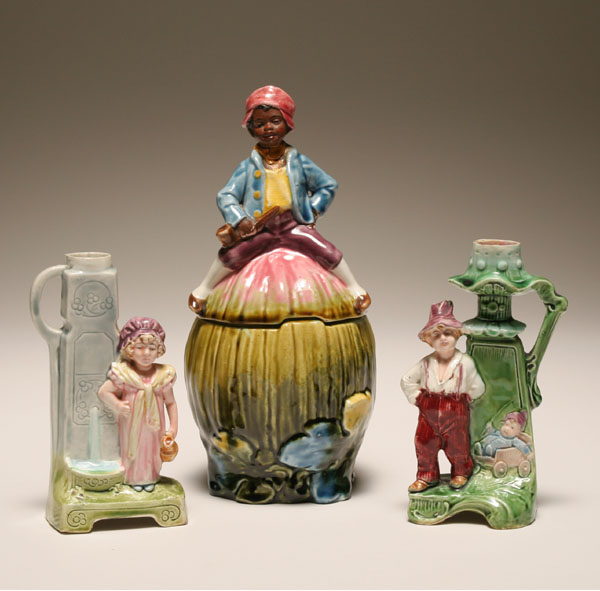 Three figural majolica pieces