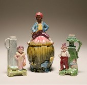 Three figural majolica pieces