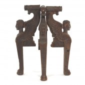 THREE FIGURAL SPHINX CARVED NA
