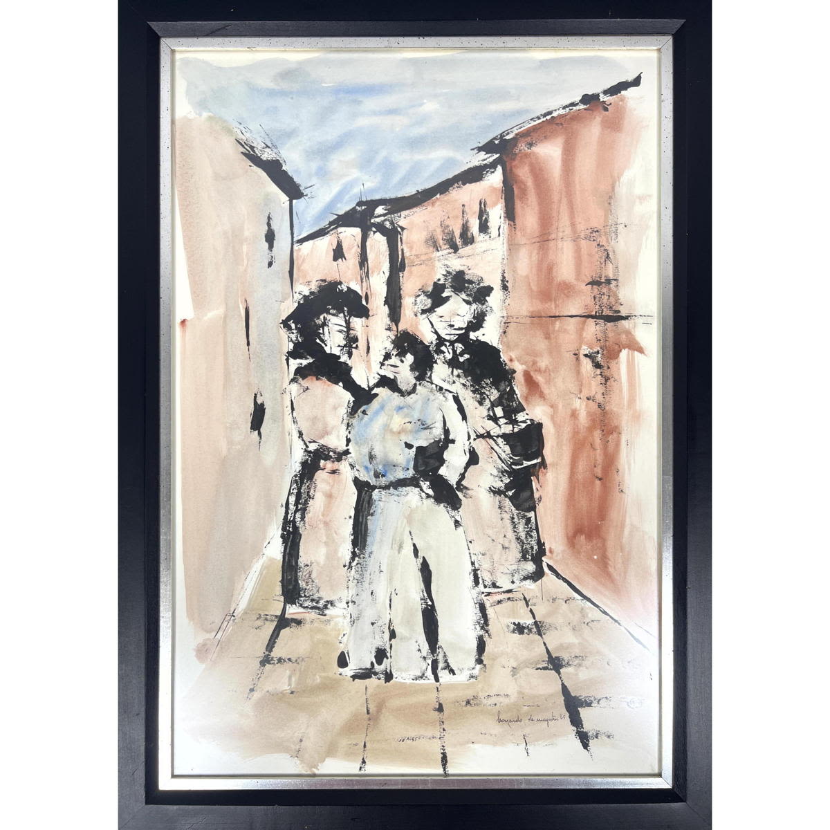 Three Figures Framed Art. Signed