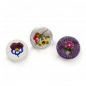 THREE FINE FLORAL GLASS PAPERW