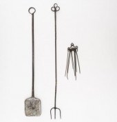 THREE FIREPLACE IRON TOOLS, CA