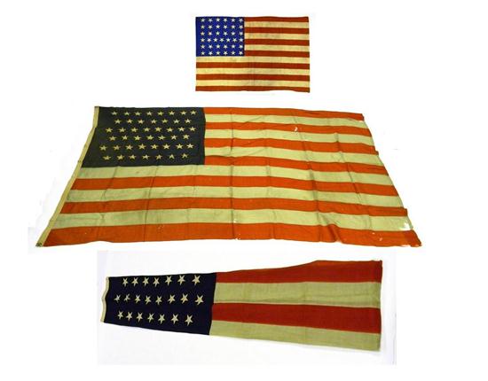 Three flags including: American