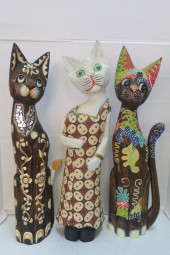 THREE FLAT BACK CARVED, PAINTE