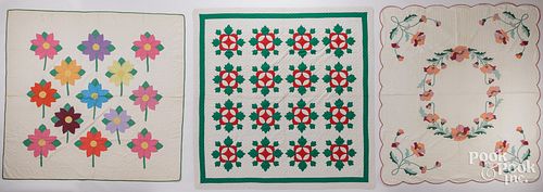 THREE FLORAL APPLIQUE QUILTS, EARLY
