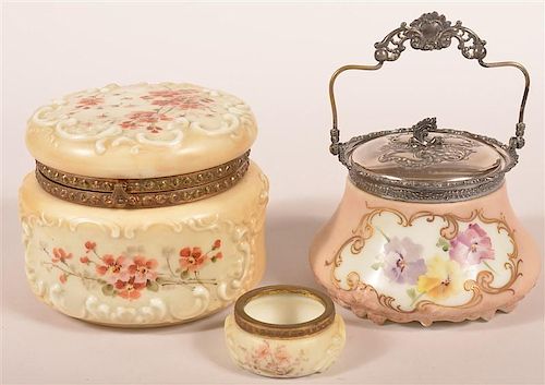 THREE FLORAL DECORATED OPAQUE GLASS