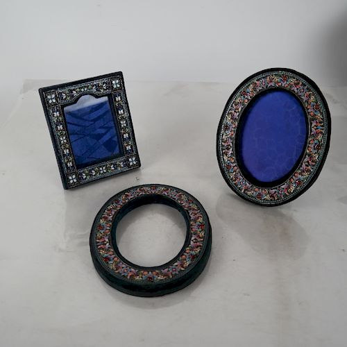 THREE FLORAL ENAMEL PHOTO