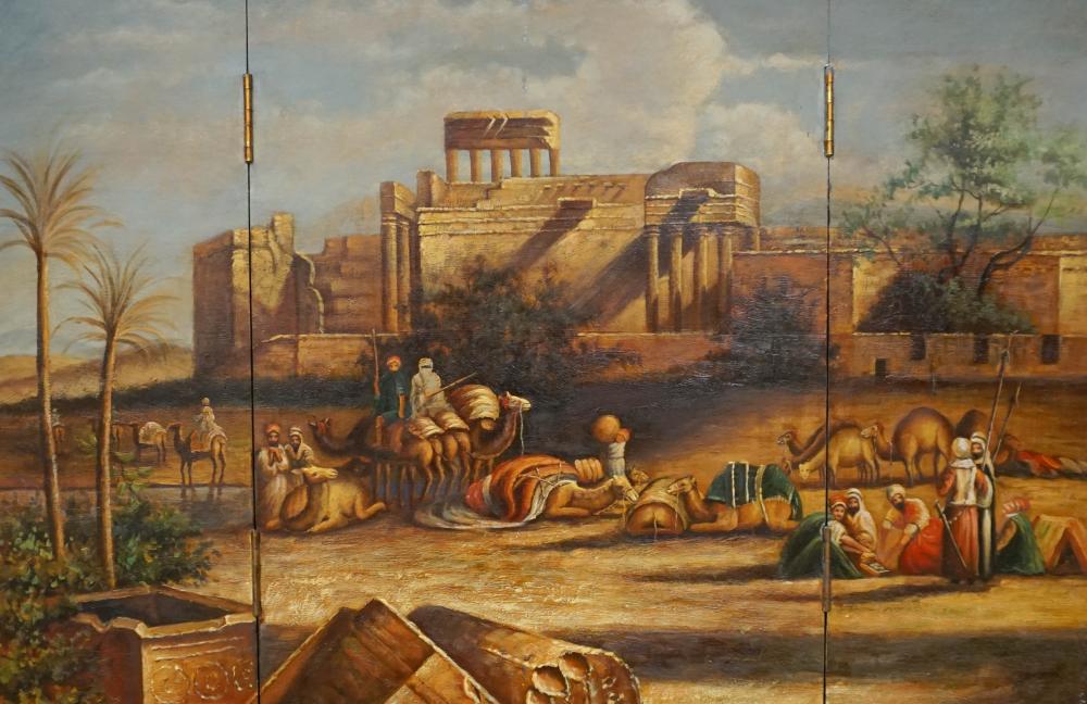THREE-FOLD SCREEN PAINTING OF A