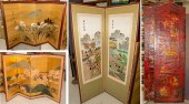 THREE FOLDING ASIAN SCREENS; C