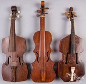 THREE FOLK ART HOMEMADE VIOLIN