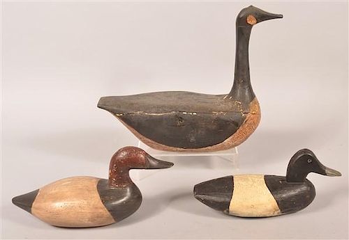 THREE FOLK ART WOODEN DUCK