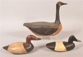 THREE FOLK ART WOODEN DUCK DEC