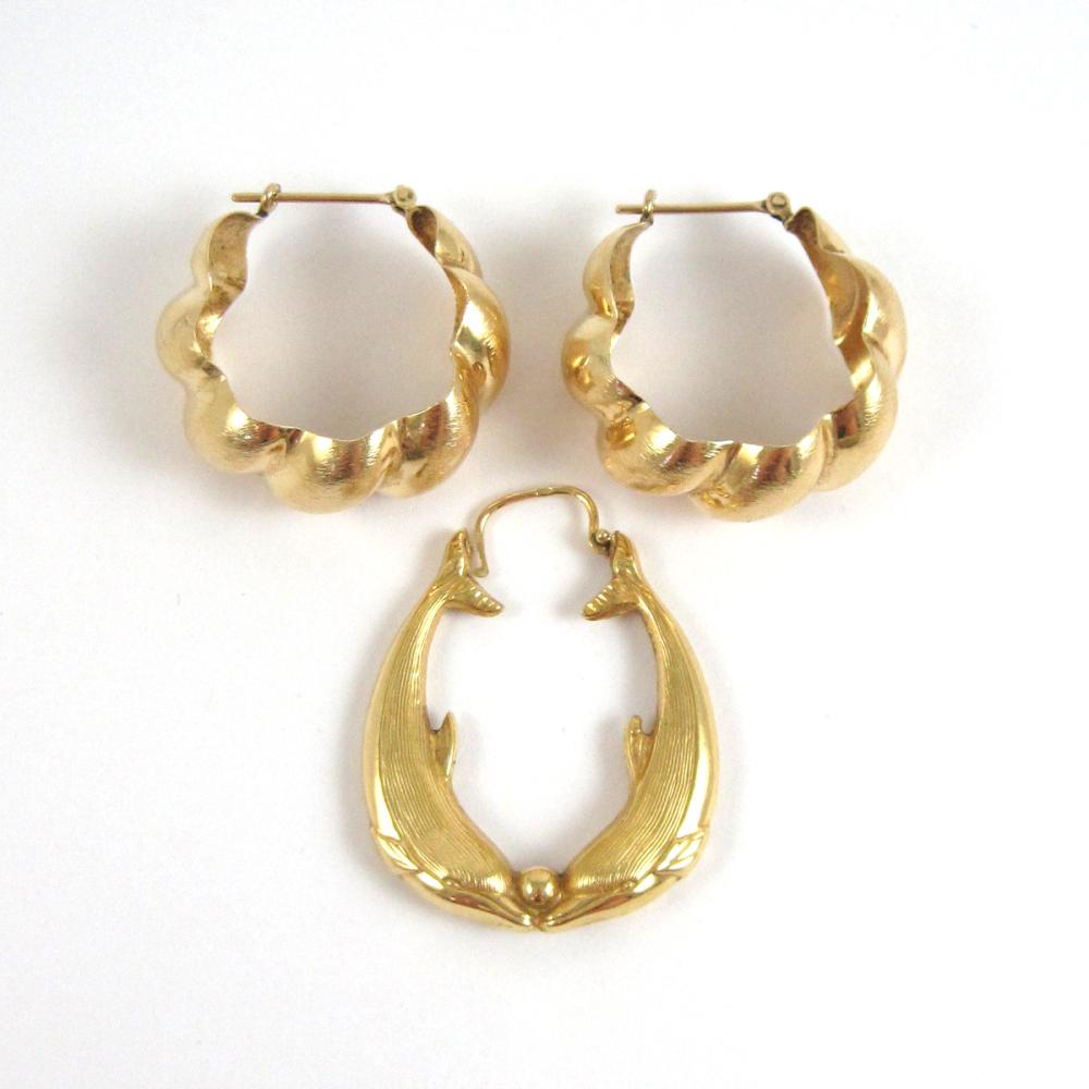 THREE FOURTEEN KARAT GOLD HOOP