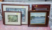 THREE FRAMED ARTWORKS & A MIRR