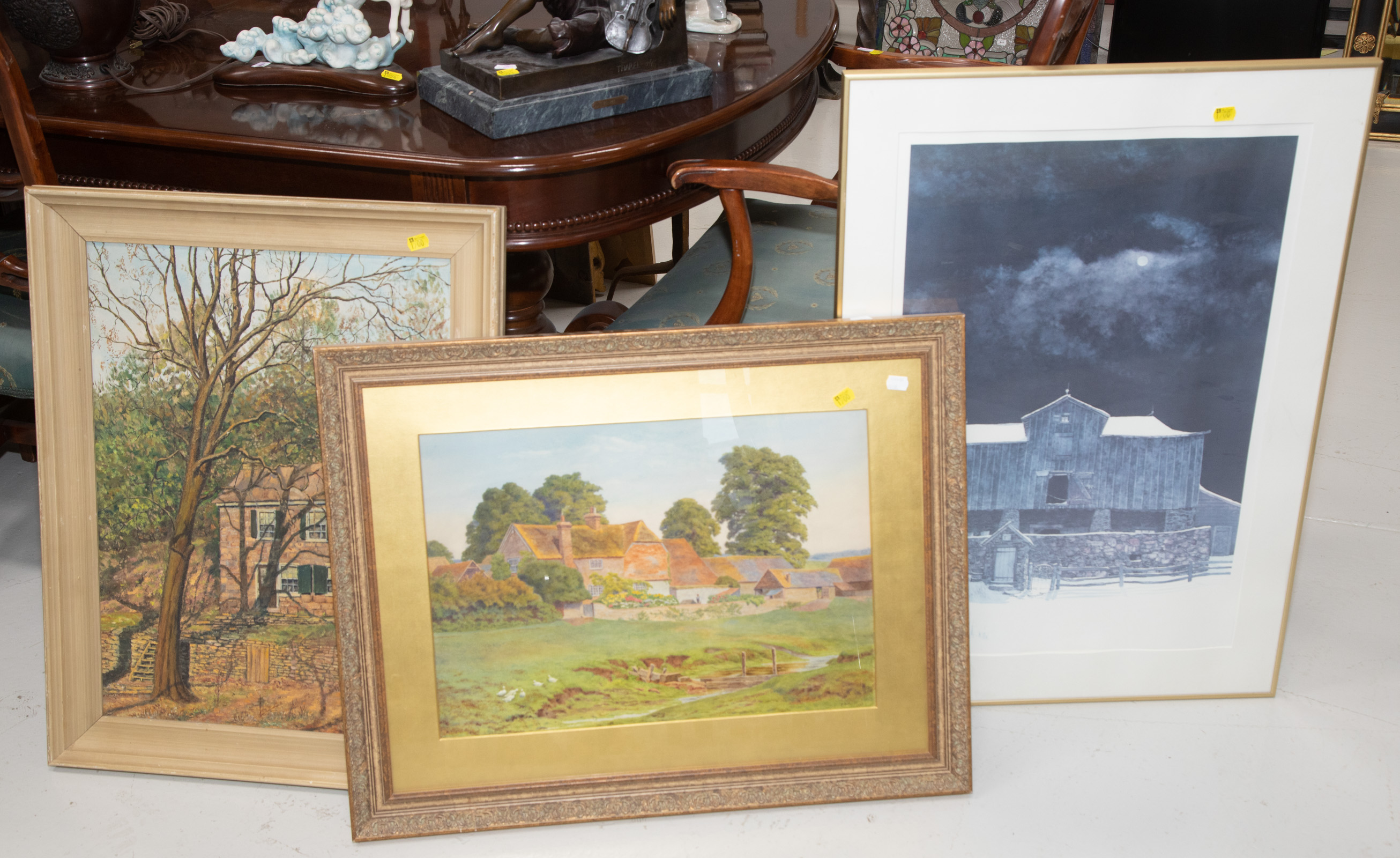 THREE FRAMED ARTWORKS Includes an