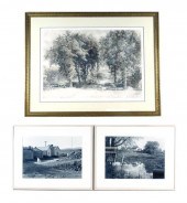 THREE FRAMED ARTWORKS, TWO PHO