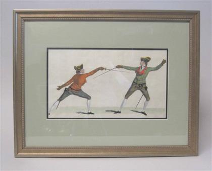 Three framed hand-colored
