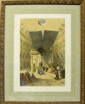 Three framed hand-colored lith