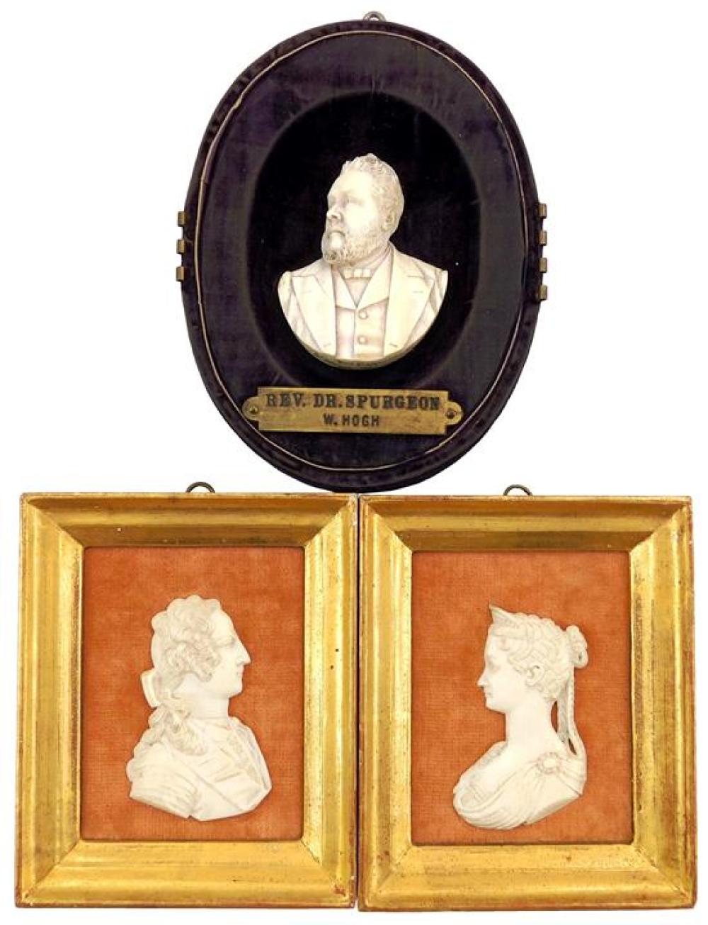 THREE FRAMED IVORY CARVED BUSTS