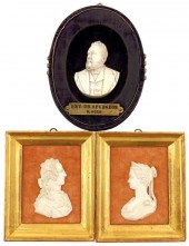 THREE FRAMED IVORY CARVED BUST