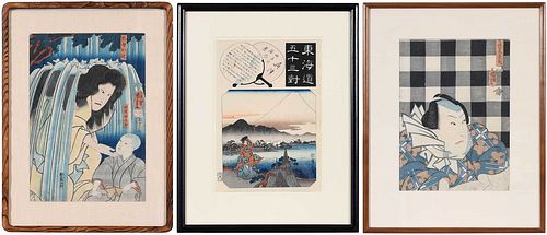 THREE FRAMED JAPANESE WOODBLOCK