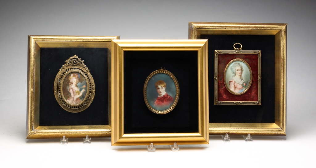THREE FRAMED MINIATURE PORTRAITS.