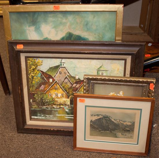 Three framed oil paintings and a
