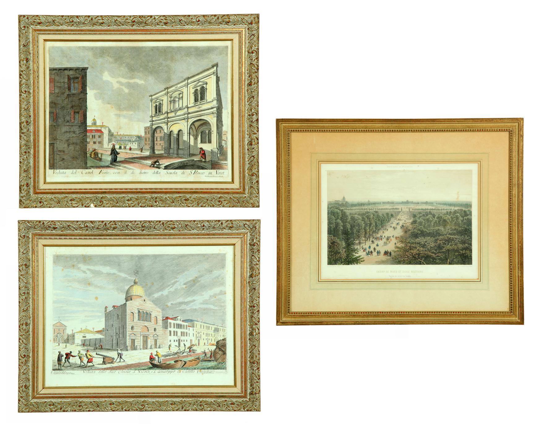 THREE FRAMED PRINTS.  European 