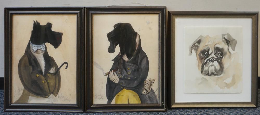 THREE FRAMED PRINTS OF DOGSThree