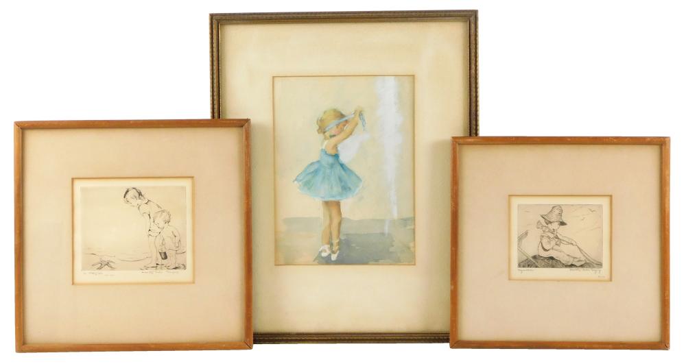 THREE FRAMED PRINTS, TWO ETCHINGS