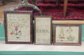 THREE FRAMED SAMPLERS. An alph