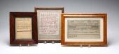 THREE FRAMED SAMPLERS. Ninetee